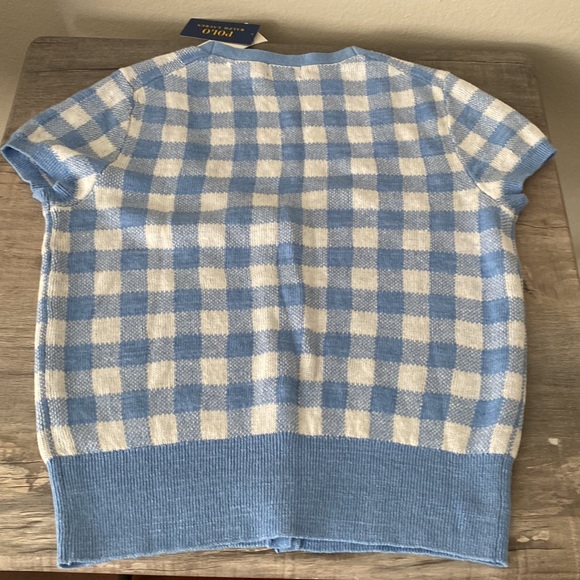 Polo Ralph Lauren Baby Blue/White Short-Sleeve Checkered Sweater M, NWT - Picture 9 of 10